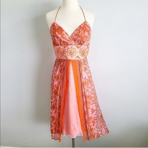 Paisley beaded silk halter dress